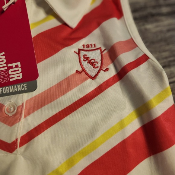 Garb Golf Polo Shirt Sleeveless Striped‎ Athletic Top White Pink Girls Medium - Picture 2 of 10